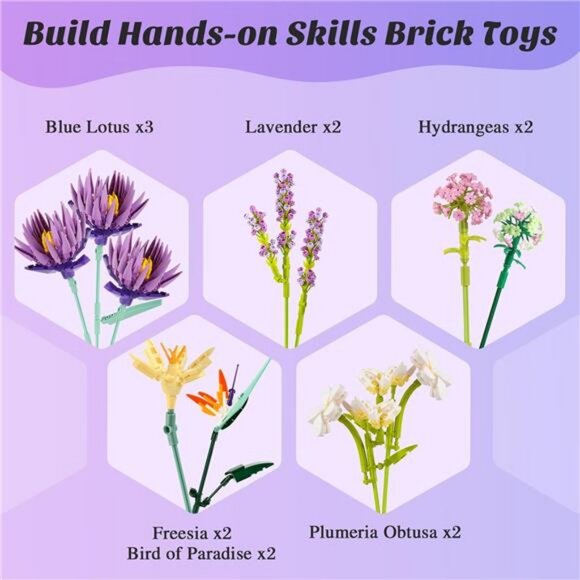 Flowers Bouquet Building Set, Creative 13 Artificial Wildflowers Botanical - Picture 3 of 8
